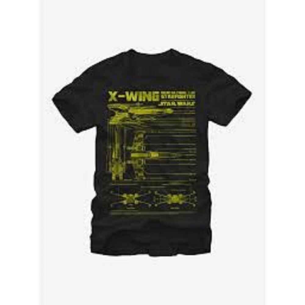 Star Wars X-Wing Starfighter Model T 65 Graphic T Shirt Men's size S Blue Yellow